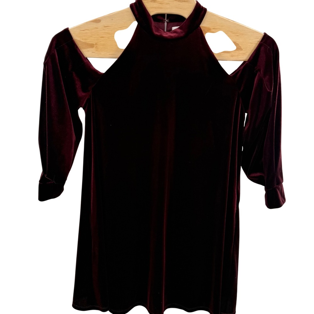 Laundry by Shelli Segal Velvet Dress Cold Shoulder Mock Neck‎ Maroon L